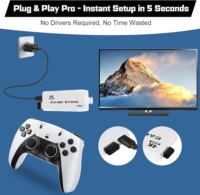 New Retro Game Console, Classic Video Games with 4K HDMI, 20,000+ Games and 23 Emulators, Upgraded Dual 2.4G Wireless Controllers for Game Console