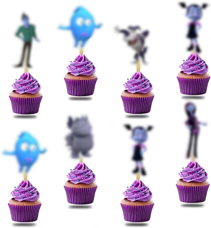 "Vamprina Cupcake Topper – Cute Cartoon Vampire Theme Birthday Party Decoration – Fun Cupcake Picks for Girls and Boys Birthday Celebrations, Halloween Parties, and Spooky-Themed Events"