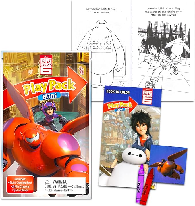Disney Big Hero 6 Mini Party Favors Set for Kids - Bundle with 24 Mini Baymax Grab n Go Play Packs with Coloring Pages, Stickers and More (Big Hero 6 Birthday Party Supplies)