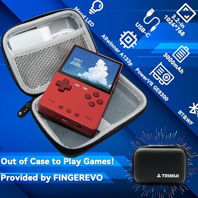 Trimui Brick Handheld Game Console 3.2-inch 1024 * 768 IPS Screen 3000mAh Trimui-brick Opensource System with Portable Case and Screen Protector Red