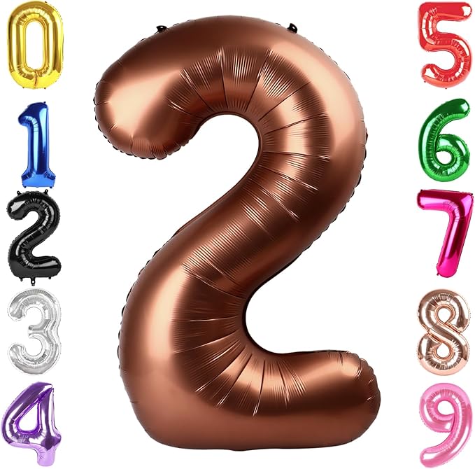 40 Inch Coffee Brown Number 2 Balloon, Giant 2 Number Balloons for 2nd Birthday Decorations, Party Supplies for Baby Boy Girl, Coffee Brown Party Decor