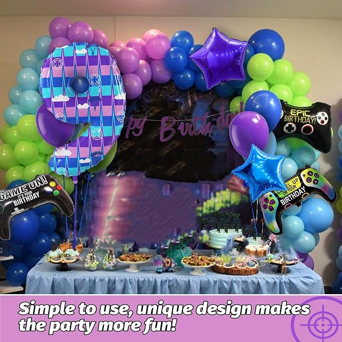 Video Game Theme Birthday Party Number Balloons Piñata Gaming Party Decor Balloons Large Number Balloons for Kids Battle Boys Birthday Party Decoration Supplies(Number 9 Set)