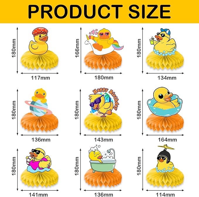 9PCS Rubber Duck Honeycomb Centerpieces Themed Birthday Party Decorations Yellow Duck Animals Centerpiece Table Decoration Party Favors Decor Supplies Gifts for Boys Girls Men Women
