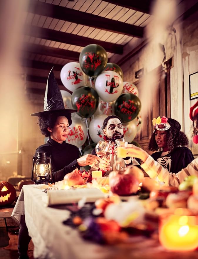 Halloween Balloons, 12 Inch Bloody Balloon, 50 Pcs Horror Balloons with Scary Blood Handprint Zombie Latex Balloon for Halloween Party, Horror Birthday Decora, Vampire Haunted House Party Supplies