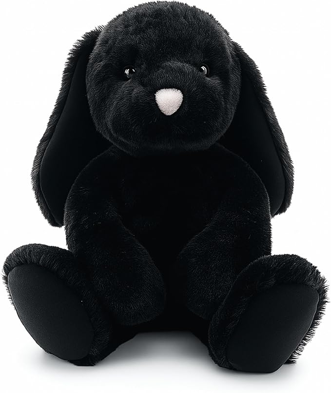 Black Bunny Stuffed Animal Plush Toy with Floppy Ears, 17.7 Inch Soft Plush Rabbit Cuddle Buddy for Nursery Decor, for Boys and Girls