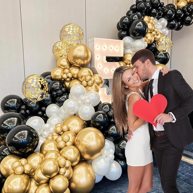 155Pcs Black and Gold Balloon Garland Arch Kit with Gold Confetti Balloons for Graduation New Year Birthday Wedding Party Decorations