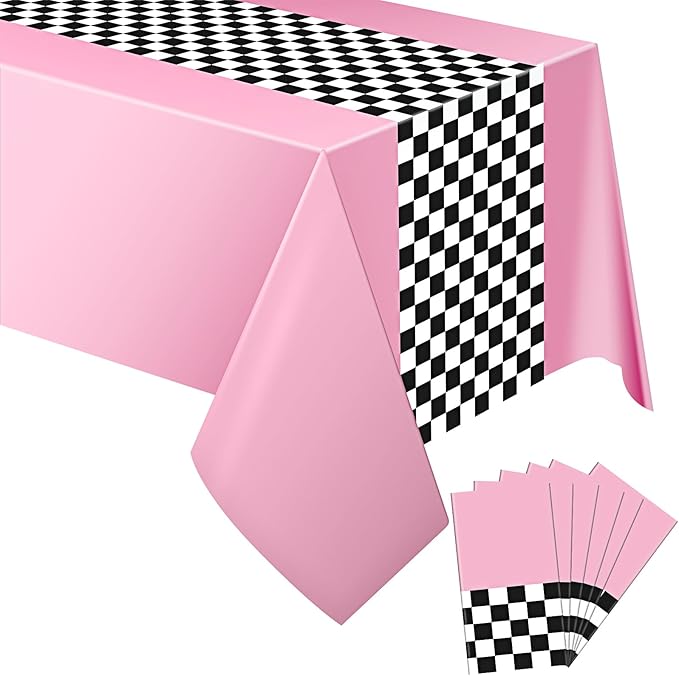 Irenare Car Birthday Party Supplies Racing Decorations 50s Party Tablecloth Racetrack Table Runner Table Covers for Kids Boy Car Theme Birthday Decor, 54 x 108 Inch(Pink,6 Sheets)