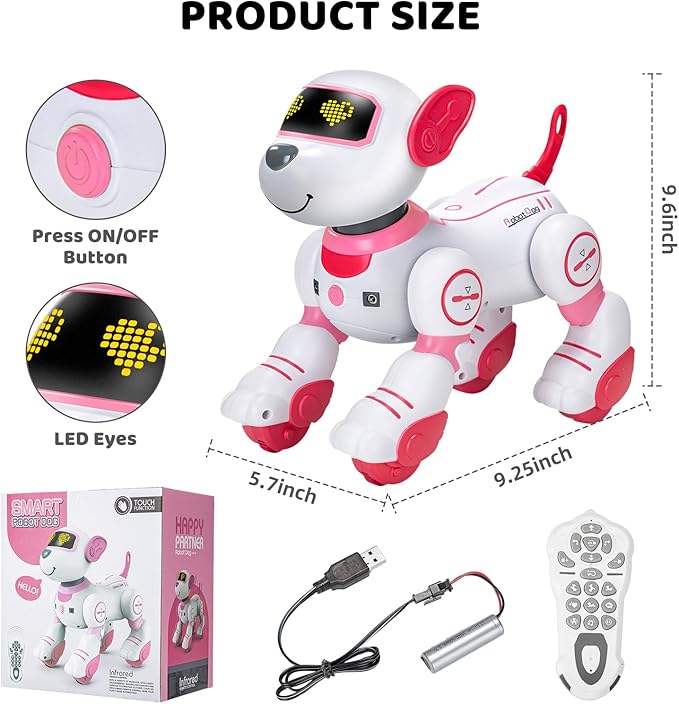 Remote Control Robot Dog Toy: Programmable Robotic Puppy for Kids Smart Interactive Robot Pet Dog Dancing Singing Stunt Animal Toy for Toddler Toys 3-8 Year Gift