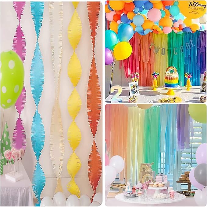 Crepe Paper Streamers 9 Rolls 738ft,Pack of Rainbow Assorted Colored Party Streamers,9 Colors Streamers Party Supplies, for Birthday Decorations,Rainbow DIY,Wedding Baby Shower (1.8 Inch x 82 Ft/Roll)