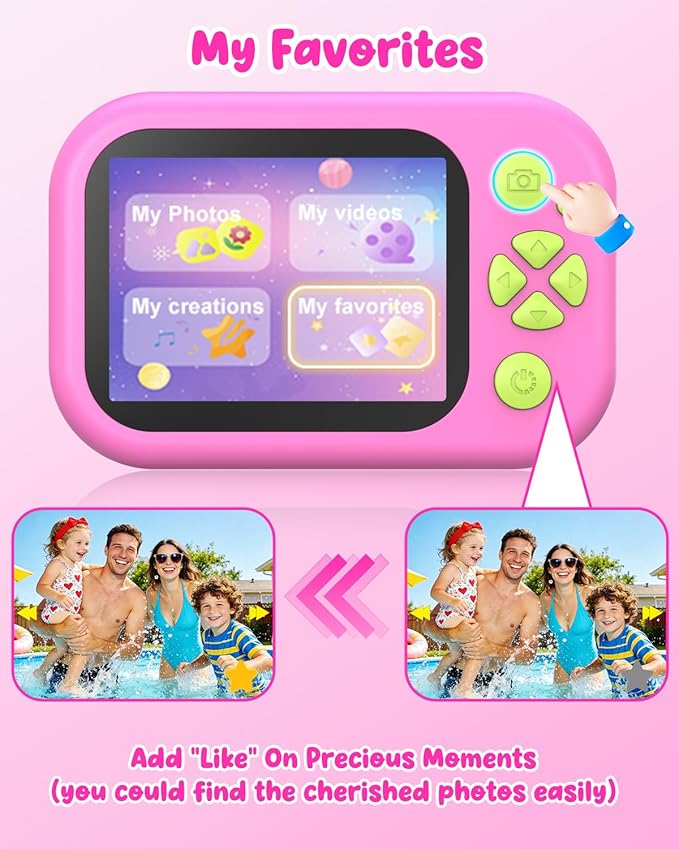 Waterproof Kids Camera, Underwater Camera for Kids 1080P Digital Video Camcorder with 2.4” Display, 32GB TF Card, Emergency LED Flash, Diving Swimming Beach Pool Toys for 3-12 Years Old Girls, Pink