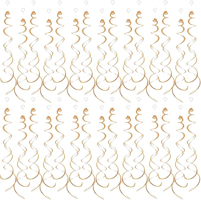 30 Pieces Hanging Swirl Party Decorations Foil Decorations Ceiling Swirl Spiral Hanging Plastic Streamer for Ceiling Birthday Graduation Wedding Celebration Baby Shower Party Supply (Rose Gold)