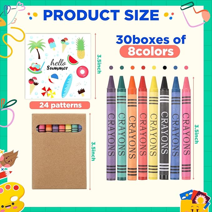 270 Pcs Mini Summer Coloring Books with 30 Pcs 8 Colors Crayons Summer Pool Beach Coloring Book Party Favors DIY Art Drawing Book for Kids Activities DIY Craft Activity Supplies