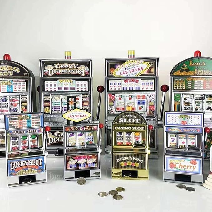 Mini Slot Machine, Nostalgia Retro Arcade Slot Machine Coin Bank Portable Handheld Game Machine Toy with Lights & Sounds, Rechargeable Machine Arcade for Adult
