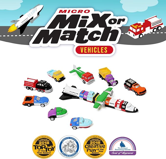 Popular Playthings Magnetic Vehicles for Toddlers 1-3, Mini Mix or Match Car Toys, Set of 9 Gift for Kids - Vehicles