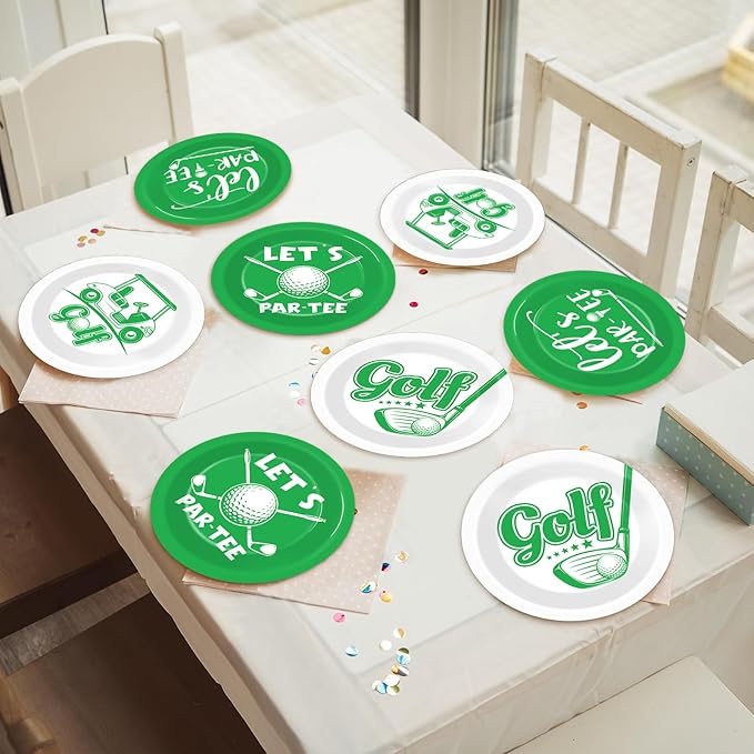 CHUNNIN 48Pcs Golf Party Paper Plates for Birthday Table Supplies 7" Golf Themed Sports Ball Disposable Dessert Plates for Par-Tee Kids Birthday Party Favors Decorations