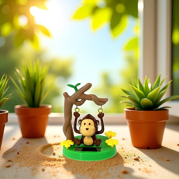 Brown Cute Solar Powered Dancing Monkey,Solar Monkey Swinging Animated Bobble Dancer,Solar Powered Car Dashboard Interior Decoration Desktop Ornaments Dancing,Solar Power Kits,Learning and Education