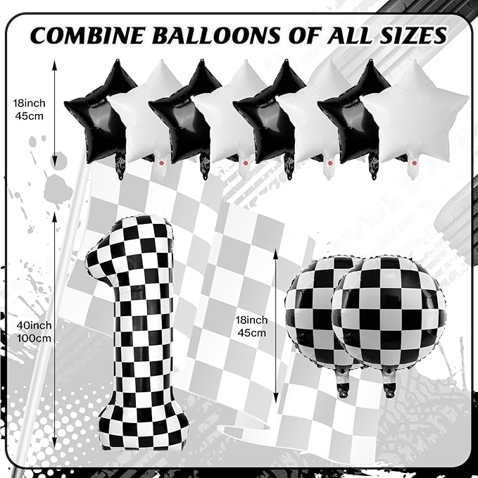 40 Inch Checkered Number Balloons 1 Black and White Foil Balloon for Girls & Boys Racing Car Theme Birthday Party Decorations, Party Supplies & Favors(Number 1)