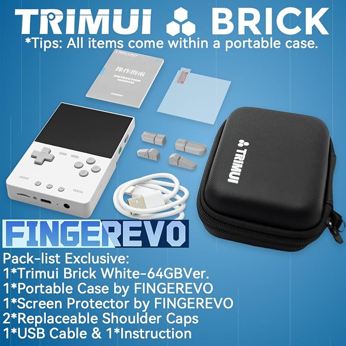 Trimui Brick Handheld Game Console 3.2-inch 1024 * 768 IPS Screen 3000mAh Trimui-brick Opensource System with Portable Case and Screen Protector White