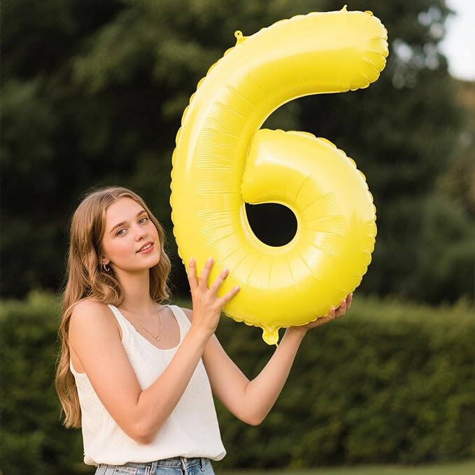 40 Inch Macaron Yellow Balloon Number 6 Balloons,6 Foil Mylar Helium Large Digital Balloon Macaron Yellow Birthday Numbers Jumbo Balloons 16th or 61st Anniversary Party Decorations Supplies
