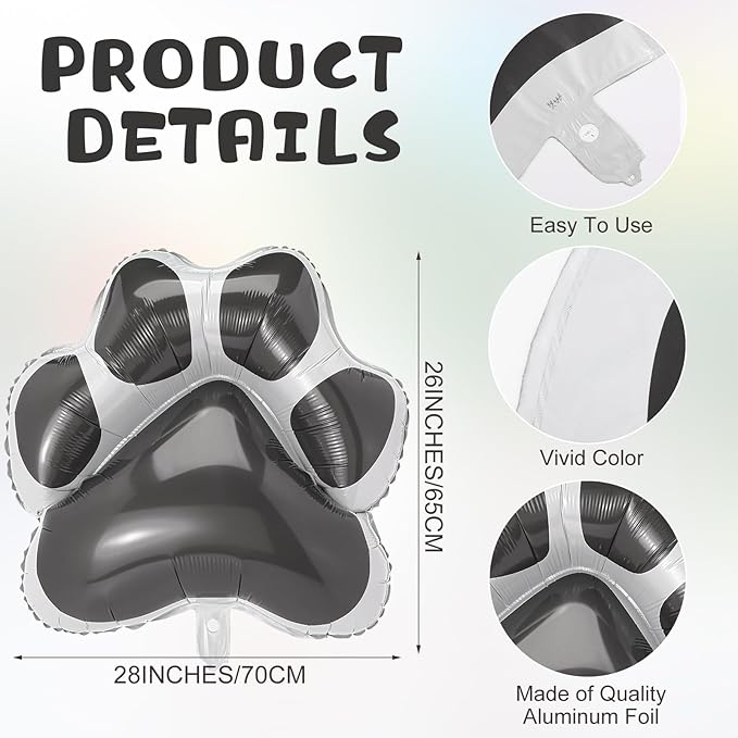 Hungdao 9 Pcs 28 x 26 Inch Grey Dog Paw Balloons Paw Print Foil Balloons Large Puppy Birthday Party Supplies for Baby Shower Pets Dog Themed Party Decorations