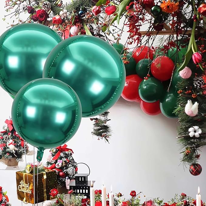 KALOR 10 Pcs 22 Inch Green Mylar Balloons, Large 4D Giant Round Foil Balloon Big Mirror Metallic Balloons for Birthday Party Baby Shower Gender Reveal Supplies