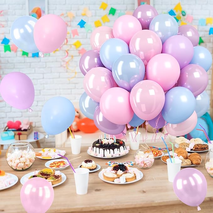 Pink Purple Blue Balloons,Pastel Balloon,Iridescent Pearl Pink Blue Purple Latex Balloons for Girls Mermaid Snowflake Princess Birthday Baby Shower Party Decorations