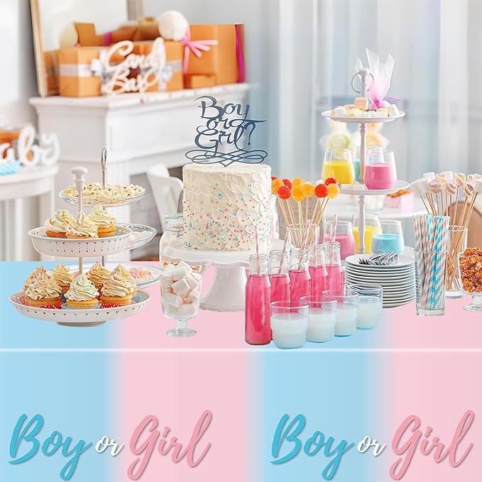 3PCS Plastic Gender Reveal Tablecloths,Gender Reveal Party Supplies Disposable Pink and Blue Table Cover for Boy or Girl GenderReveal Parties Baby Shower Birthday Party Decorations, 51.2X 86.6inch