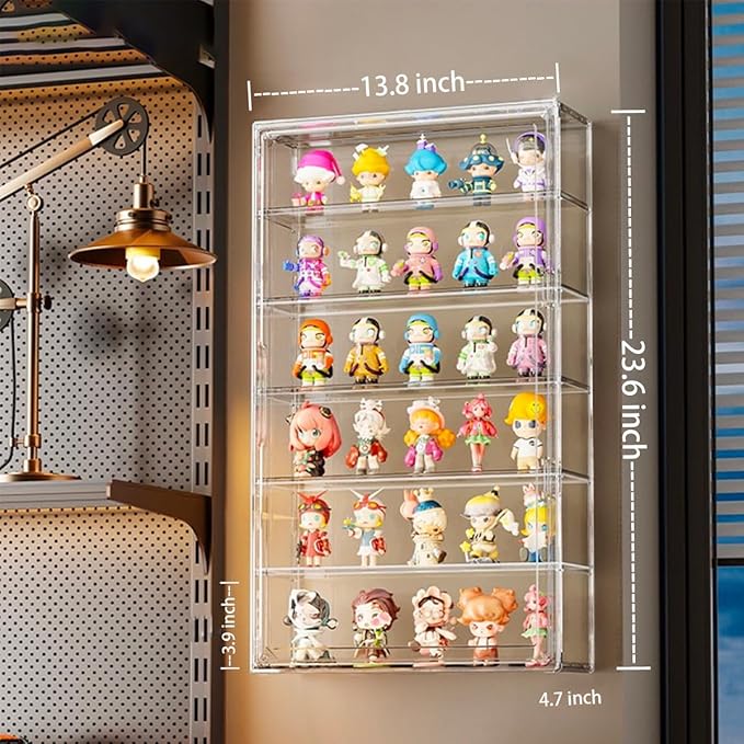 6 Tiers Extra Large Clear Display Case for Figures, Acrylic Storage Organizers Box with Magnetic Door, Wall-Mounted Dustproof Showcase for Collectibles Action Figure