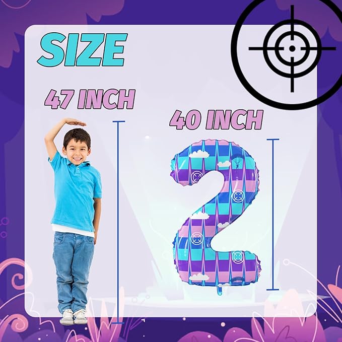 40 Inch Video Game Theme Number 2 Balloons Large Birthday Party Number Balloons Piñata Gaming for Kids Battle Boys Birthday Party Decoration Supplies