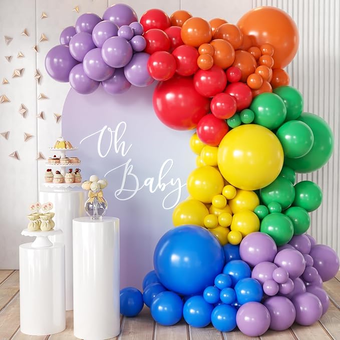 Rainbow Balloon Arch Kit, 155Pcs 18 12 5 inch Colorful Latex Balloons Garland for Birthday Baby Shower Wedding Engagement Anniversary Party Decorations