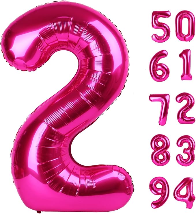 Hot Pink 2 Balloon, Number Balloons 40 Inch, 2nd Balloon Number Birthday Decorations, Second Two Birthday Party Supplies, Number 2 Balloon