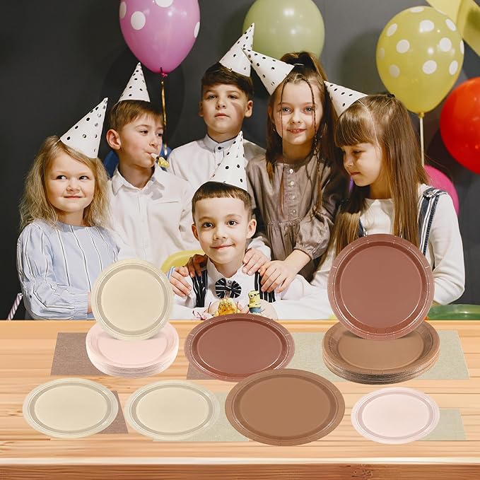 180Pcs Brown Paper Plates Party Supplies Boho Paper Plates and Napkins Serve 60 Disposable Tableware Set for Birthday Party Decorations Game Day Family Holiday Sports Events