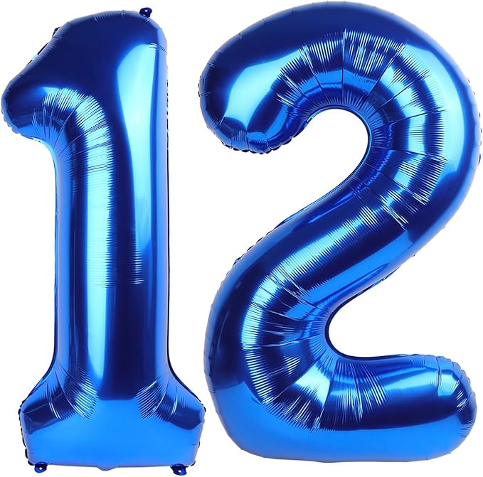 40 Inch 12 Balloon Number, Dark Blue Large Number Balloons Birthday Gift for 12 21 Years Old, Maylar Balloon Decorations for Wedding Engagement Graduations Memorial Day's