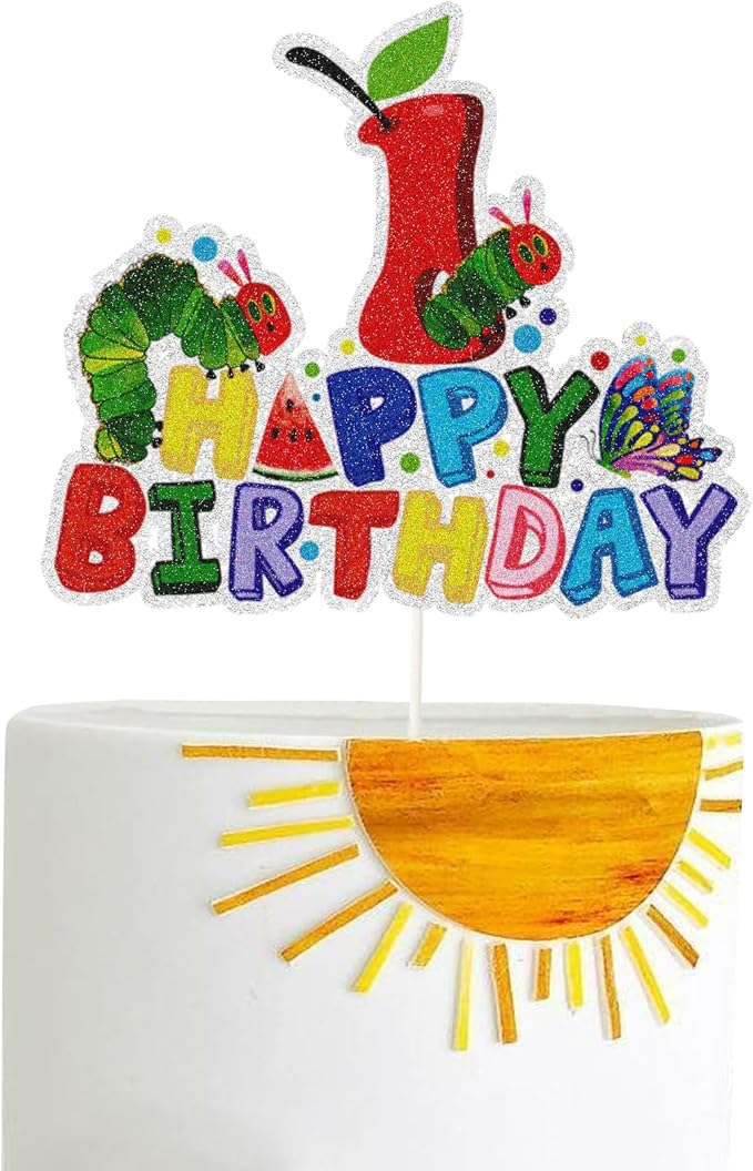 Hungry Caterpillar Happy 1st Birthday Cake Topper,Reading Story Theme 1st Birthday Cake Decor,Fairy tales Theme First Birthday Party Decorations for Boys Girls