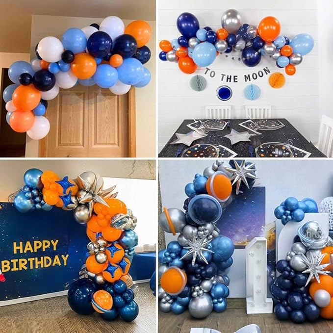Orange and Blue Balloons, 60 Pcs 12Inch Navy Dark Light Metallic Blue and Matt Orange Latex Helium Balloon for Cartoon Kids Boy Men Birthdays Graduation Baby Shower Basketball Theme Party Decorations