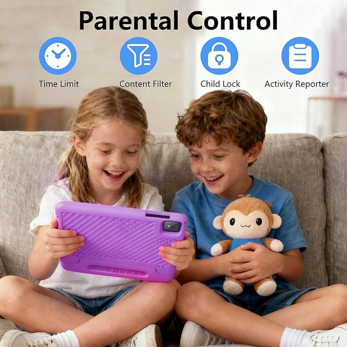 Kids Tablet 11 inch Android 15 20GB + 128GB Octa-Core 8000mAh Todder Tablet with Drop-Proof Case, Parental Control, WiFi 6 and Bluetooth, Purple