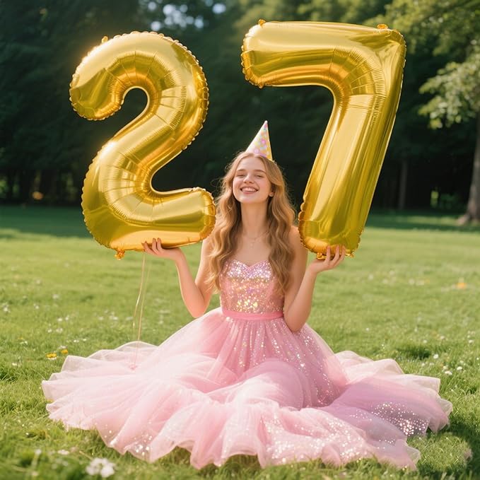 40 Inch Gold Balloon Number 27 Balloon,Jumbo Mylar Foil Helium Balloon for 27 Birthday Digital Balloons for Birthday Party,Wedding Anniversary Party Decorations