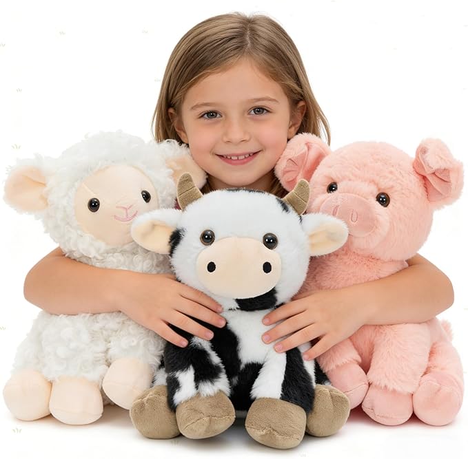 MaoGoLan 3 Pack Stuffed Farm Animals Soft Plush Toys Set for Kids, 8 inch Cute Farm Animal Stuffed Animals Bulk Easter Gifts Basket Stuffers Christmas Birthday Party Favors Decorations