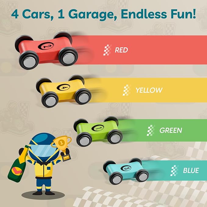 TOP BRIGHT Car Ramp Toys, Race Track Car Toy for Toddler Age 2-4 Year Old Boy with 4 Cars, Parking Lot & Gas Station, Toddler Montessori Toys and Birthday for Boys and Girls