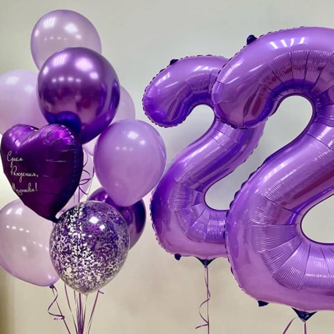 40 Inch Purple Number 22 Digital Balloon,Jumbo Mylar Foil Helium Balloon for 22 Balloons for Birthday Party,Wedding Anniversary Party Decorations
