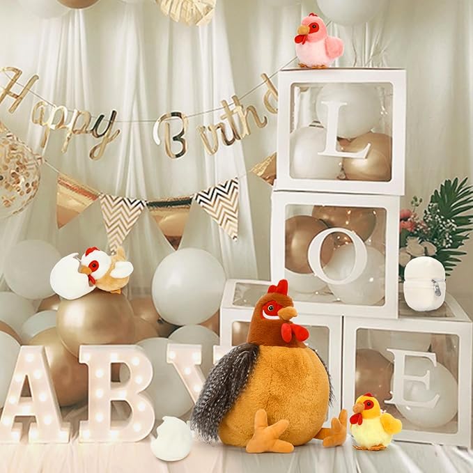 8Pcs Easter Chicken Stuffed Animal, Stuffed Hen with Little Baby Chicks and Coop, Rooster Plush Gifts Toys for Kids, Hit of Christmas Farm Party
