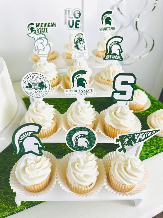 Michigan State University Cupcake Topper Party Supplies for MSU Football, Birthday, Graduation Party (Michigan State Spartans)