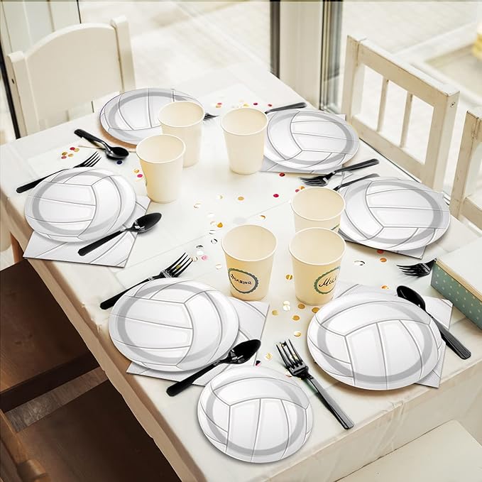 96pcs Volleyball Birthday Party Supplies Sports Paper Plates Napkins Set Disposable Tableware Kit Sports Theme Party Baby Shower Decorations Favors for Boy, Serve 24