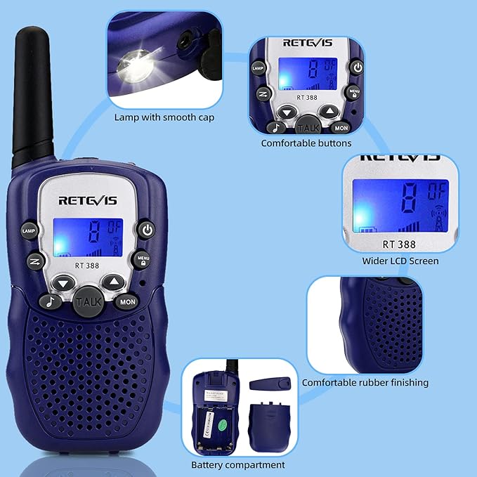 Retevis RT388 Kids Walkie Talkies, Toys for 6-12 Year Old Boys Girls, Walkie Talkies for Kids 22CH 2 Way Radio, VOX Flashlight LCD Backlit, Toys Gifts for Easter Basket Stuffers(Dark Blue,1 Pair)