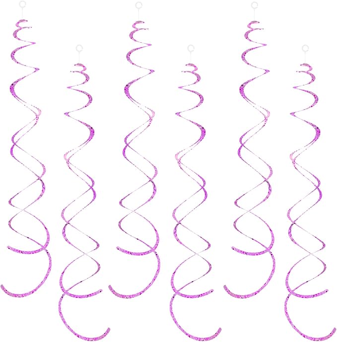 30 Pieces Pink Hanging Swirl Decorations Plastic Streamers Foil Swirls Ceiling Decorations Metallic Holiday Photo Backdrop for Girls Princess Baby Shower Babbie Mermaid Themed Birthday Party Supplies