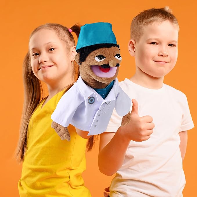 Role Play Hand Puppets Hand Plush Chef Doctor Fireman Pirate Detective Athlete Nurse Worker Hand Puppet Toys Puppets for Kids Storytelling Imaginative Pretend Play Teaching Preschool(Doctor)