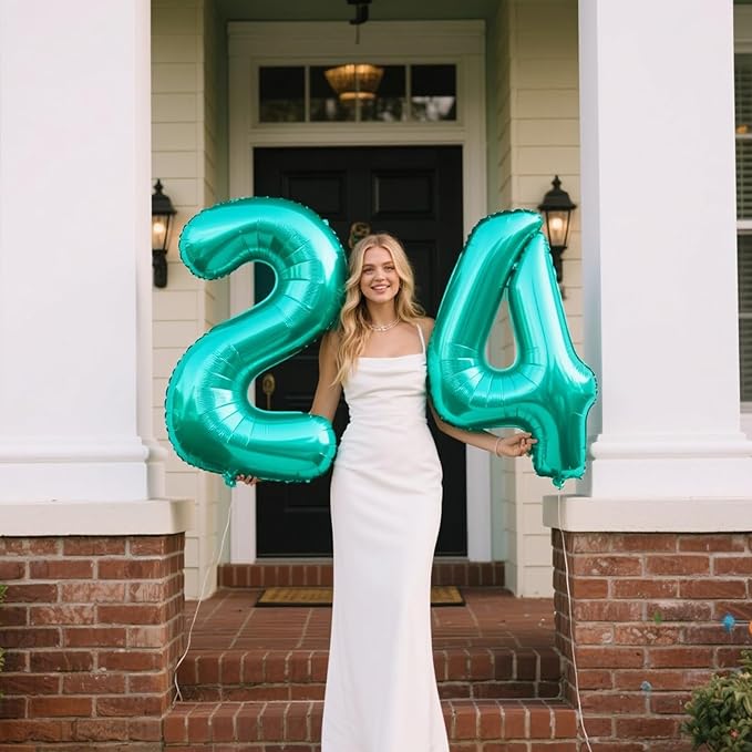 40 Inch Teal Blue Large 4 Balloon Numbers Teal Big Foil Number Balloons Giant Helium Happy 14th 24th Birthday Party Decorations for Man and Women, Huge Mylar Anniversary Party Supplies
