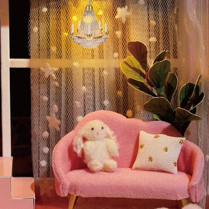 TOYANDONA Dollhouse Chandelier - 1/12 Scale Doll House Ceiling Lamp Miniature Dollhouse Lights Led Battery Operated for Doll House Decoration Accessories