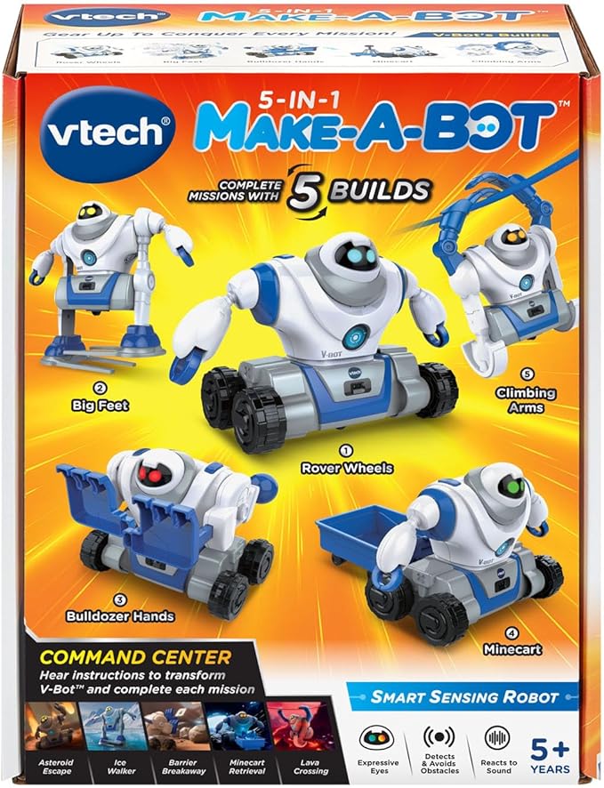 VTech 5-in-1 Make-a-Bot Transformable Robot Toy with Sound Sensor and Obstacle Detector