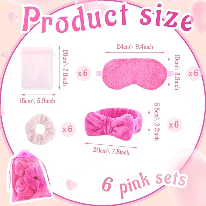 36 Pcs Sleepover Party Supplies for Girl Spa Slumber Birthday Favors Throw Blanket Pillow Eye Mask Headband Scrunchies (Solid Color,30 Hot Pink,6 Pink)